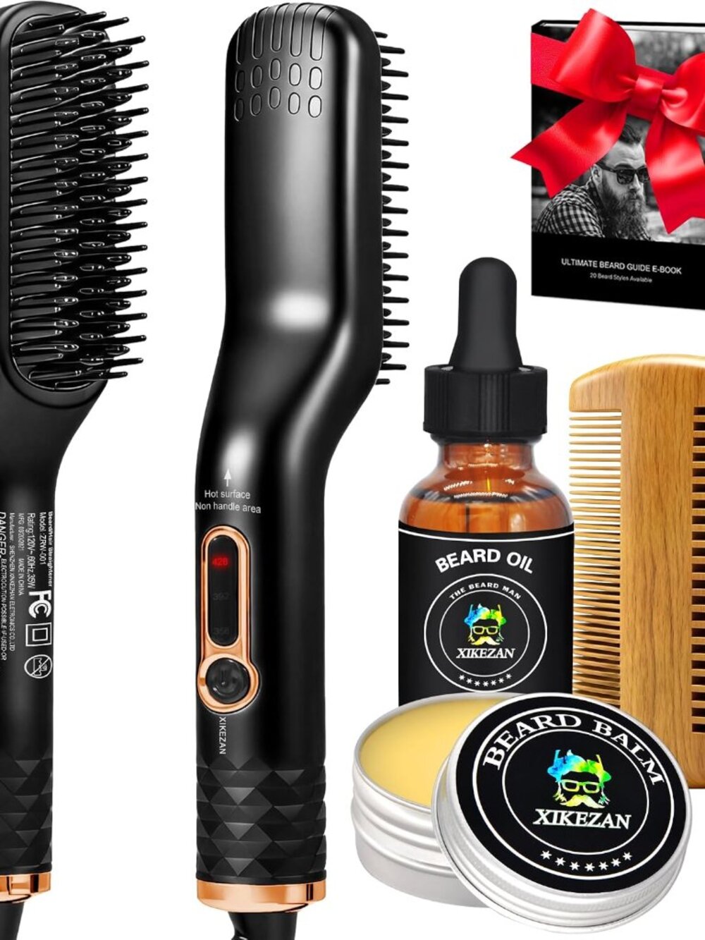 Beard Straightener for Men w/Beard Oil,Balm,Comb,E-Book for All Beard Type